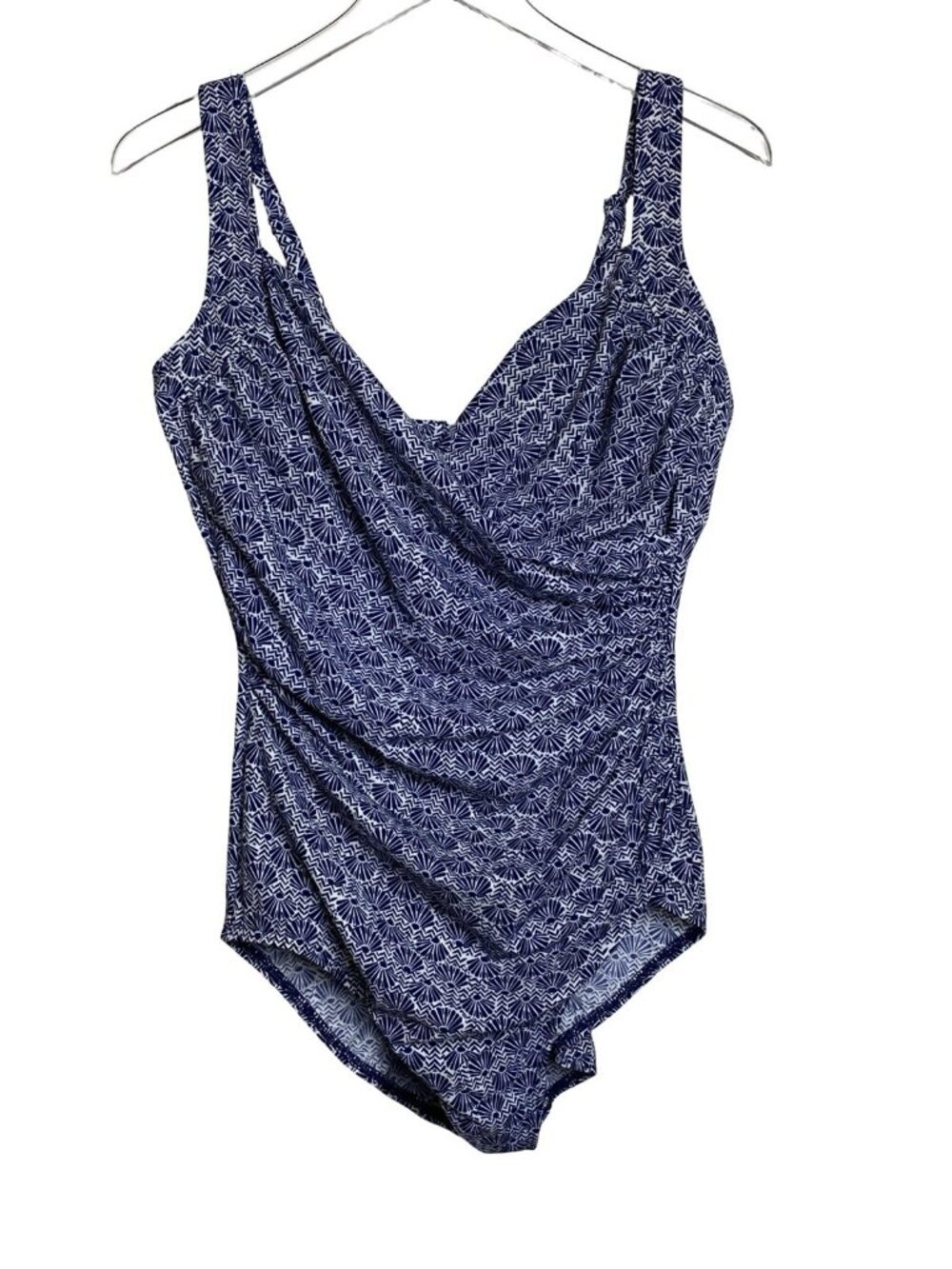 Miraclesuit Size 14 One Piece Swimsuit Bathing Suit Blue Geometric Slimming